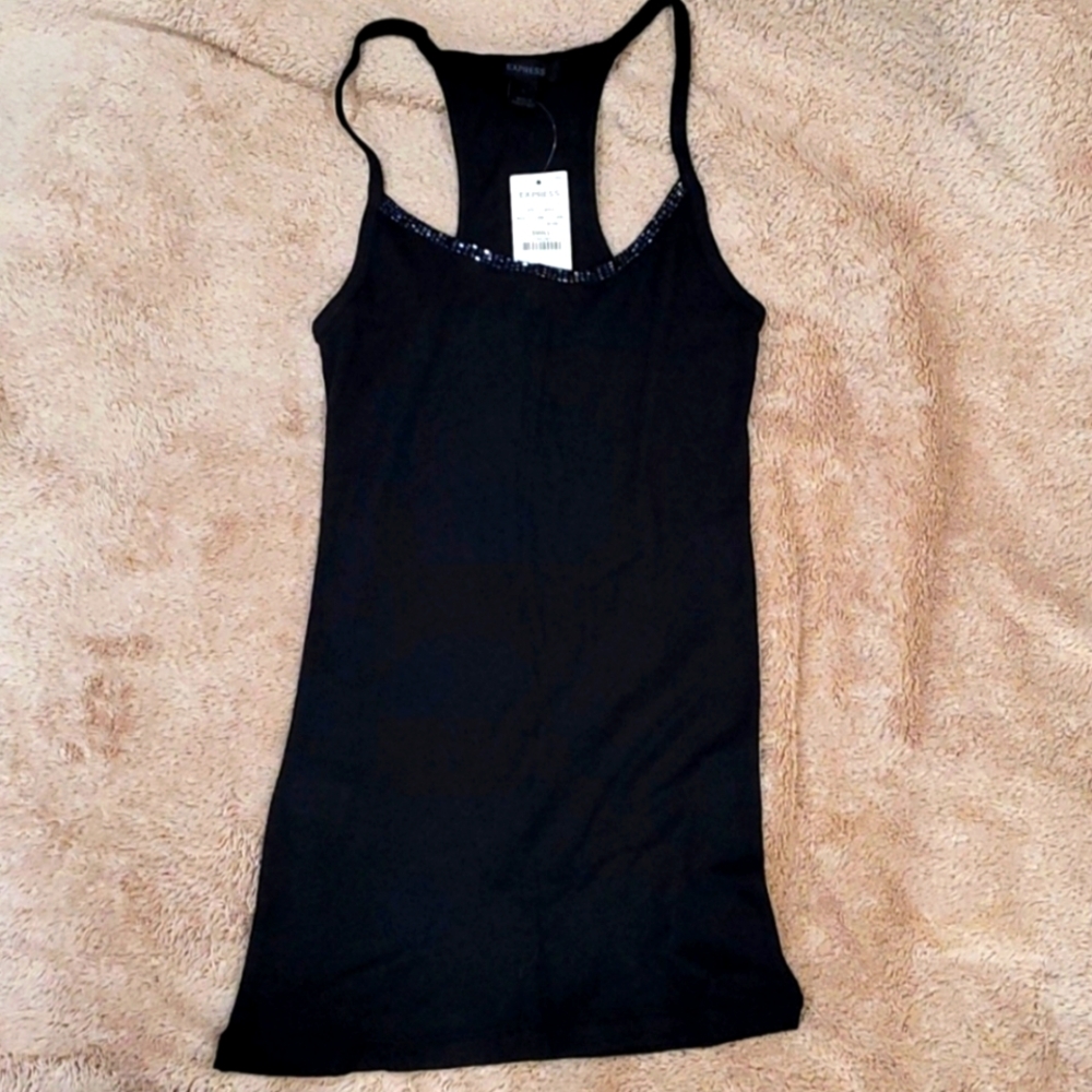 Black Tank Top with Sequin Detail